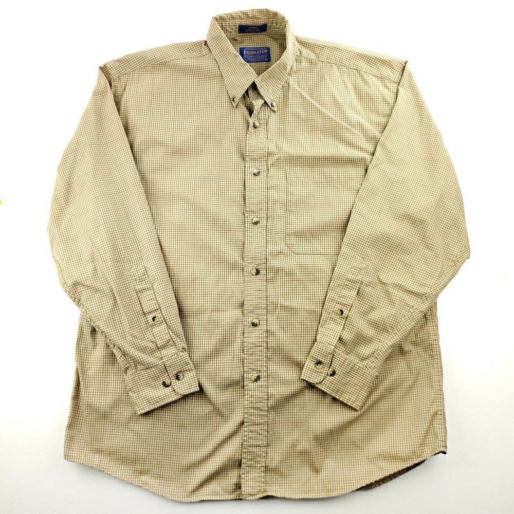 Pendleton Check Pattern Long Sleeve Button Down Shirt 100% Cotton Men's Large